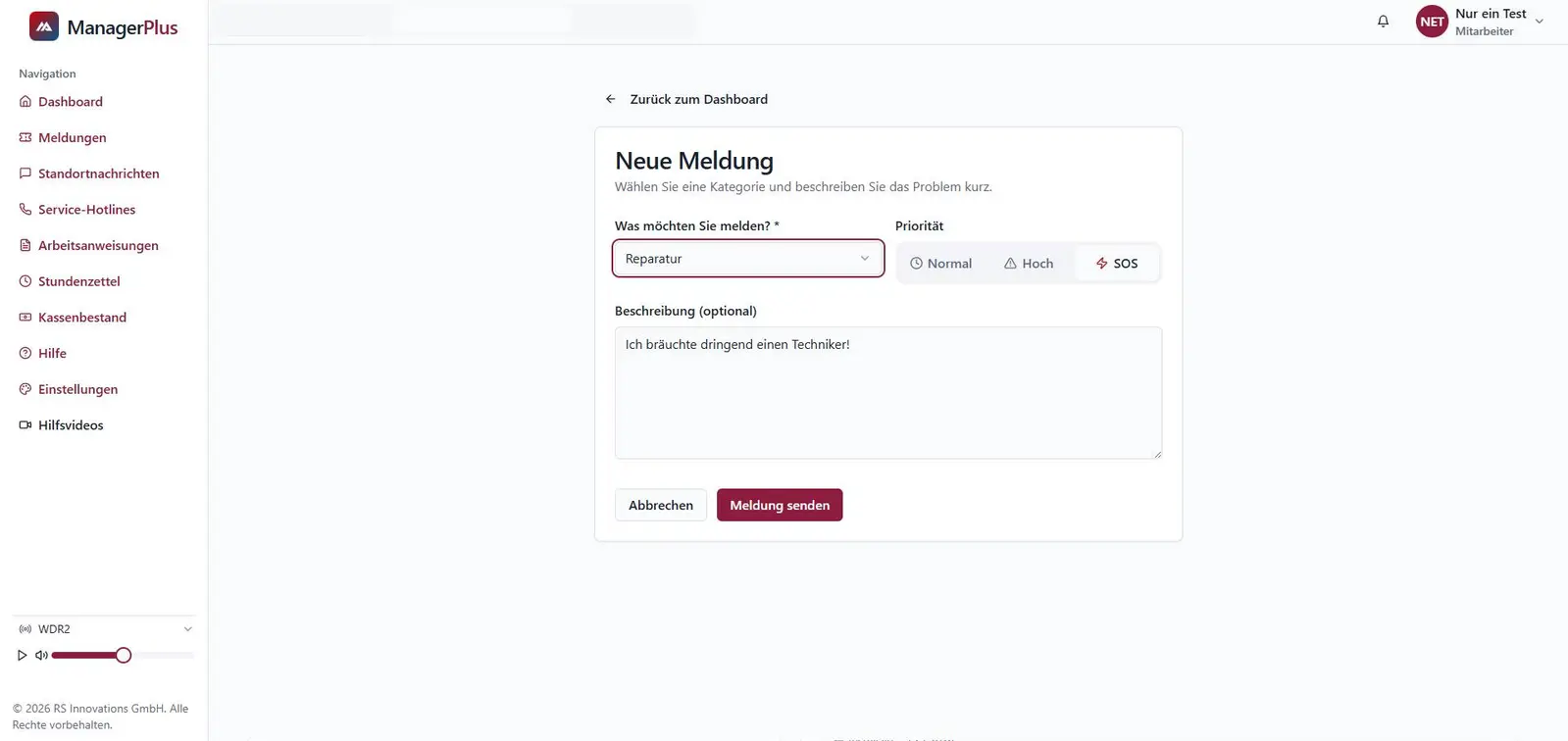 Neue Meldung in ManagerPlus