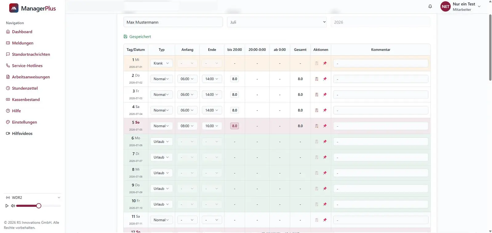 Digitaler Stundenzettel in ManagerPlus